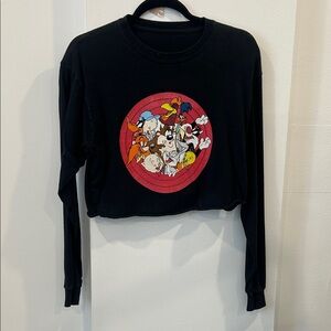 Looney Tunes Black Cropped Crewneck Sweatshirt